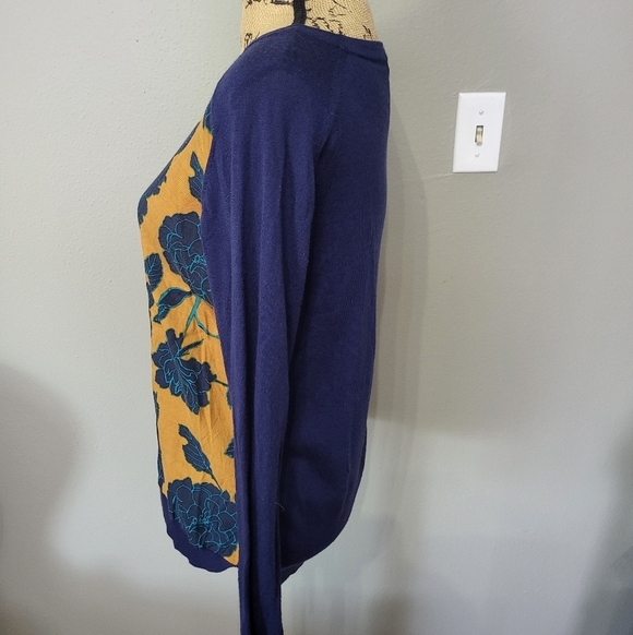 Boden Floral Long Sleeve lightweight wool sweater- Blue and Yellow - Picture 2 of 5